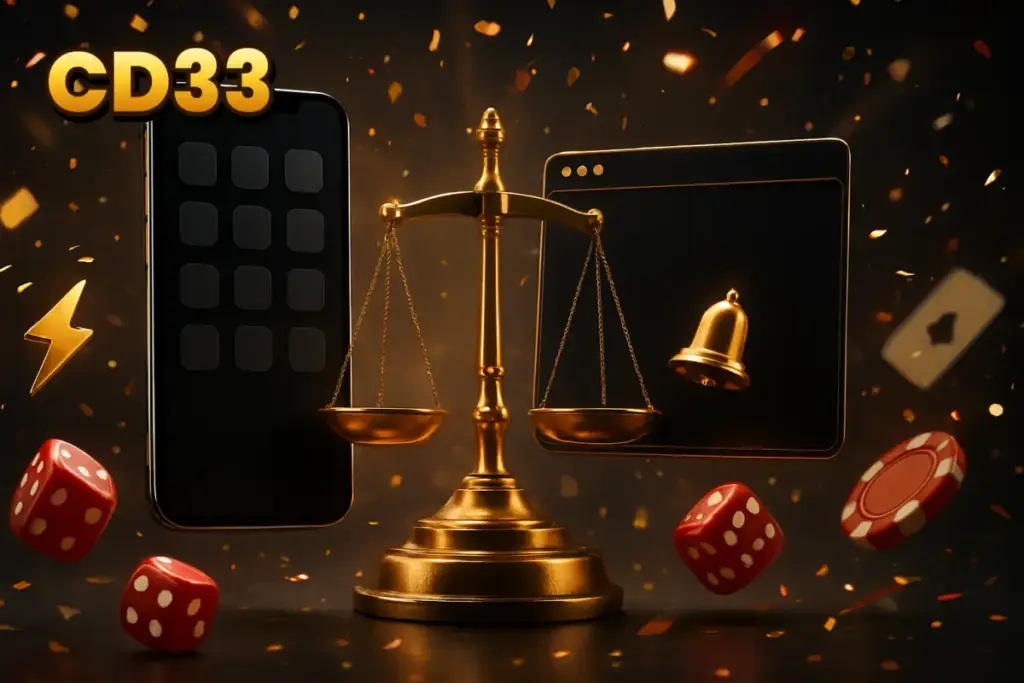 CD33 Scale comparing CD33 app with mobile browser site for speed and notifications